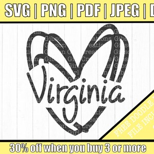 Virginie Svg | Virginia Heart Svg | VA Svg | | svg de l’État de Virginie | d’état Svg Couper les fichiers | Virginia DXF | | d’images clipart Cadeau SVG gratuit inclus!