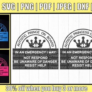 Autistic Child On Board Svg | Autistic Princess On Board | Autistic Prince On Board | Autism Medical Alert Car Decal | Medical Car Decal Svg
