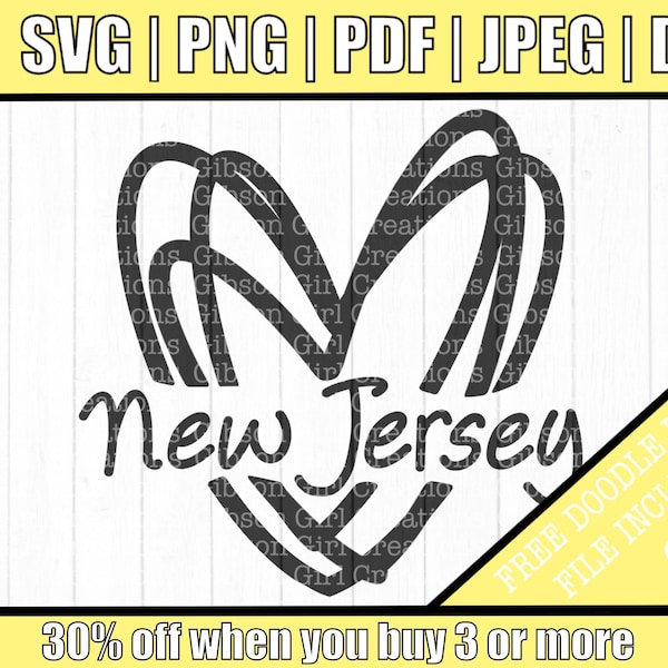 New Jersey Svg | New Jersey Heart Svg | NJ Svg | New Jersey State Svg | State Svg | Cut Files | DXF | Clip Art | Free SVG gift Included!