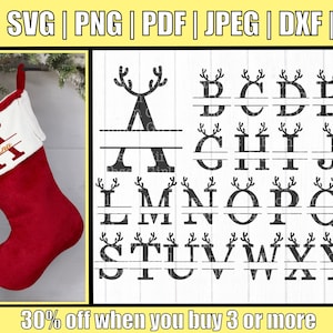 Christmas Alphabet Svg | Split Letters Svg | Christmas Split Reindeer Letters Svg | Christmas Letters Cut Files | Christmas Letters Clip Art