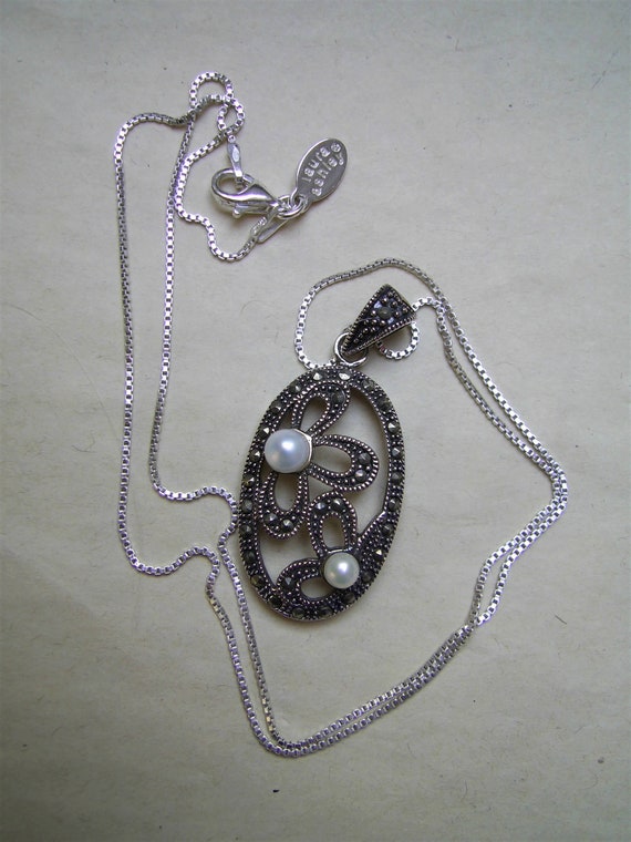 Vintage Sterling Silver MARCASITE and PEARL Laura… - image 9