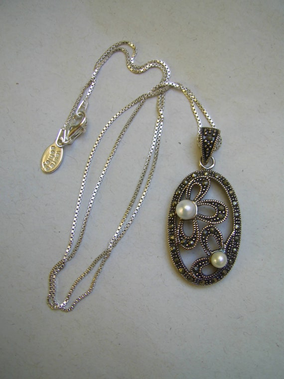 Vintage Sterling Silver MARCASITE and PEARL Laura… - image 10