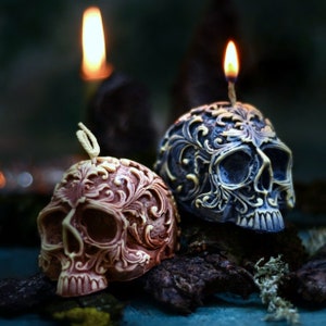Ornate Skull Candle Made of Pure Beeswax Baroque Gothic Decor Piece with Intricate Carvings, Perfect for Altar Magic or Spooky Gifts