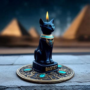 Black cat Bastet Good Luck Spell candle with Scarab Gift for Witch Interior decor Egyptian Goddes Altar totem Birthday quadrobics present image 7