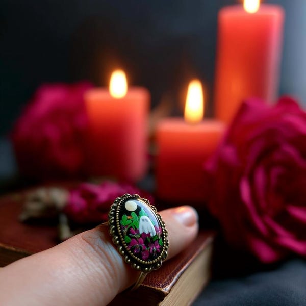 Glow-in-the-Dark Geist Ring: Echte Blumen, Gothic Cottagecore Schmuck