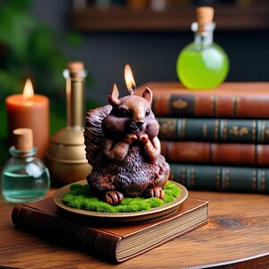Vela con forma de ardilla caprichosa: Estearina vegana, decoración estilo cottagecore imagen 2