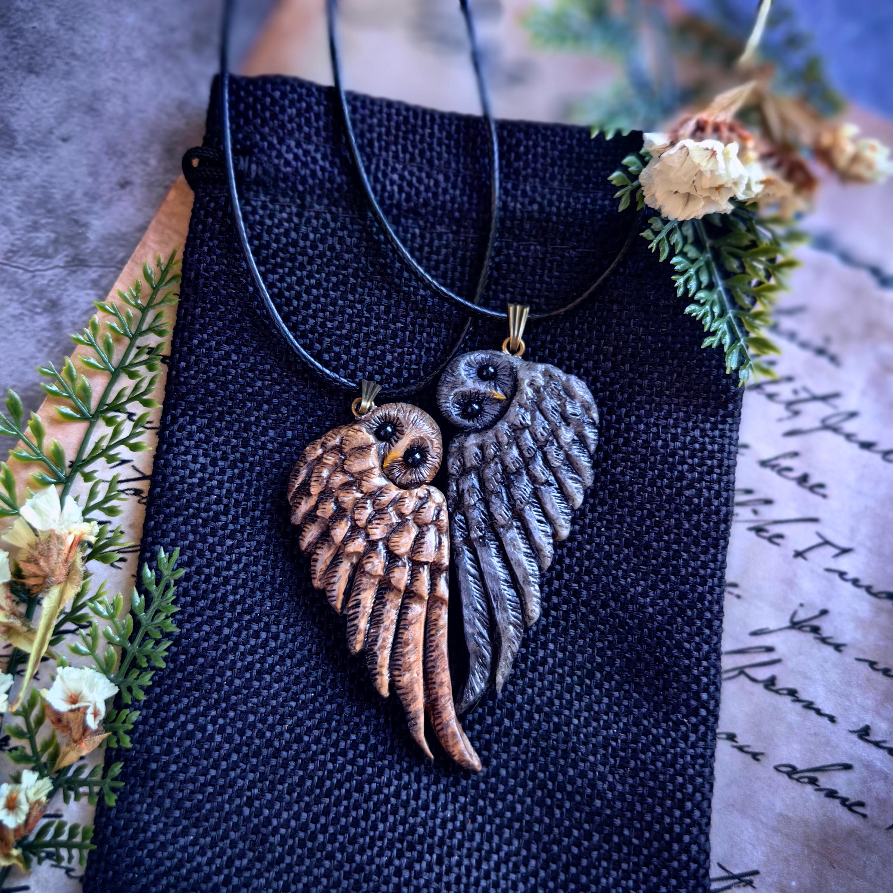 Handmade Owl Matching Necklace Set: Light & Shadow Polymer Clay Pendants