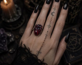 Anatomical Heart Ring Gothic Adjustable Ring Stainless Steel Dark Jewelry Red Heart Ring Witchy Jewelry Statement Ring