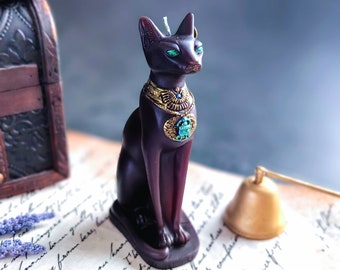 Black cat Bastet Good Luck Spell candle with Scarab Gift for Witch Interior decor Egyptian Goddes Altar totem