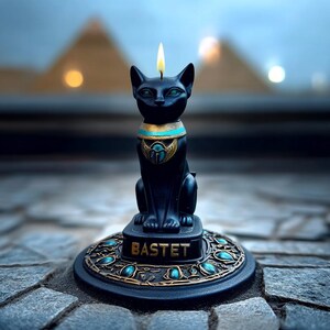 Black cat Bastet Good Luck Spell candle with Scarab Gift for Witch Interior decor Egyptian Goddes Altar totem Birthday quadrobics present image 8