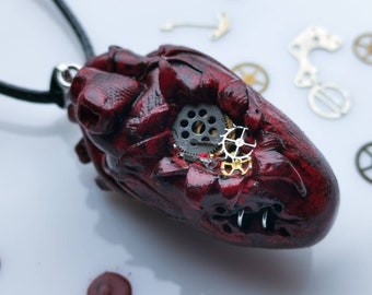 Steampunk mechanical necklace for Vampire cosplay gift for Medic student Bleeding anatomical heart pendant Pacemaker gift for Halloween