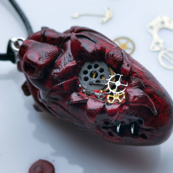 Steampunk mechanical necklace for Vampire cosplay gift for Medic student Bleeding anatomical heart pendant Pacemaker gift for Halloween