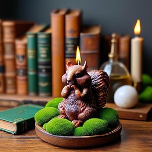 Vela con forma de ardilla caprichosa: Estearina vegana, decoración estilo cottagecore imagen 4