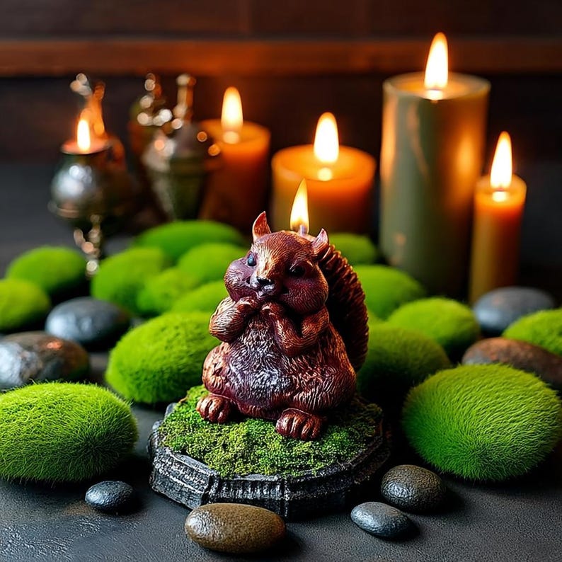 Vela con forma de ardilla caprichosa: Estearina vegana, decoración estilo cottagecore imagen 8