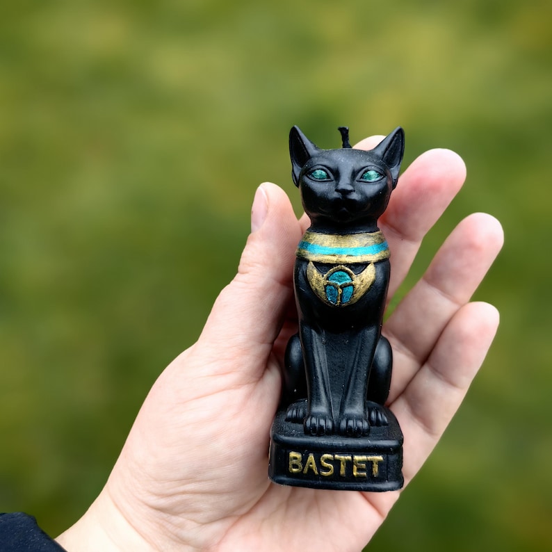 Black cat Bastet Good Luck Spell candle with Scarab Gift for Witch Interior decor Egyptian Goddes Altar totem Birthday quadrobics present image 6