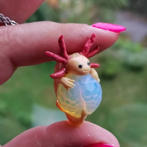 Axolotl necklace-Opalite pendant-Sea animal-Salamander jewelry Aquarium gift-Mori girl-Strega fashion-Cottagecore style-To my soulmate image 2