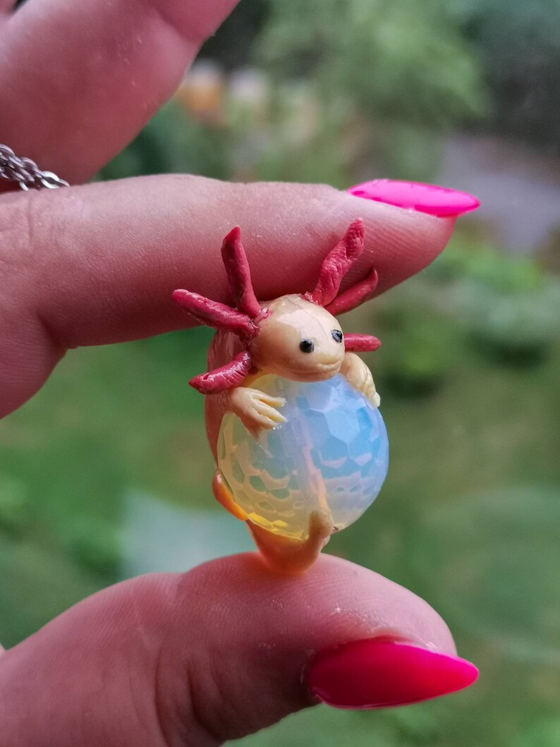 Axolotl necklace-Opalite pendant-Sea animal-Salamander jewelry Aquarium gift-Mori girl-Strega fashion-Cottagecore style-To my soulmate image 2