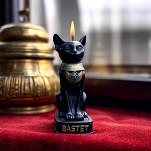 Black cat Bastet Good Luck Spell candle with Scarab Gift for Witch Interior decor Egyptian Goddes Altar totem Birthday quadrobics present image 9