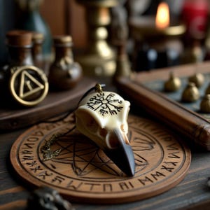 Mystical Raven Skull Pendant with Viking Compass Gothic Bird Skull Necklace Birthday gift for Dark Aesthetic Souls and Pagan Spirit Seekers
