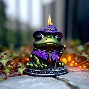 Whimsical Witch Frog Candle Toad lover Enchanting Halloween Decor