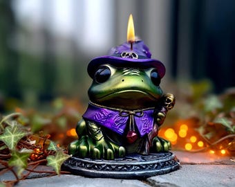 Vela de rana bruja caprichosa, amante de los sapos, decoración encantadora de Halloween