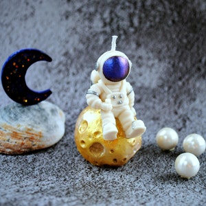 Astronaut candle for Cake topper Space decorations for Universe baby shower Blast themed Birthday Favors for boy son On the moon souvenirs