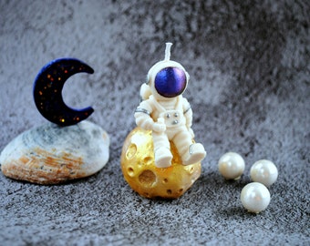 Astronaut candle for Cake topper Space decorations for Universe baby shower Blast themed Birthday Favors for boy son On the moon souvenirs