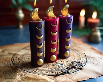 Lunar Phase Pillar Candle: Beeswax Moon Ritual Altar Decor