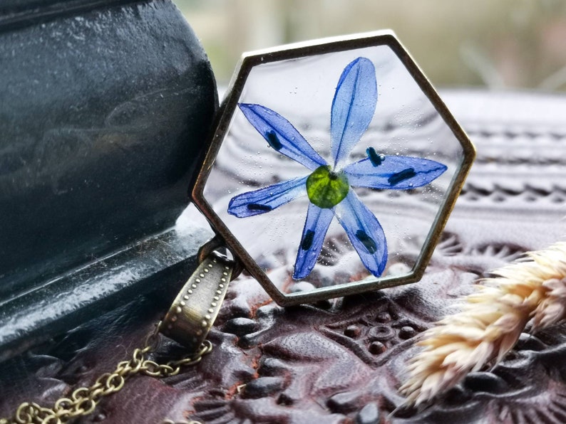 Cottagecore style Strega fashion Snowdrop necklace Forest gift Pagan amulet Mori girl Resin jewelry Green witch pendant