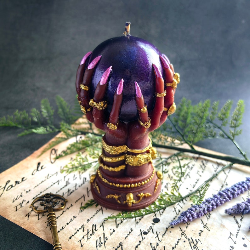 Fortune teller crystal ball candle african black woman pink nails Tarot reader gift for Goth girl witch Haloween decor dark academia image 2