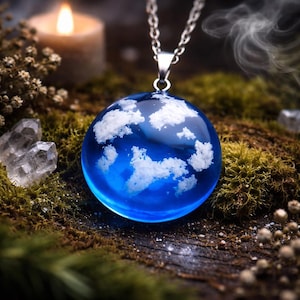 Handmade Resin Cloud Pendant: Blue Sky Stainless Steel Necklace