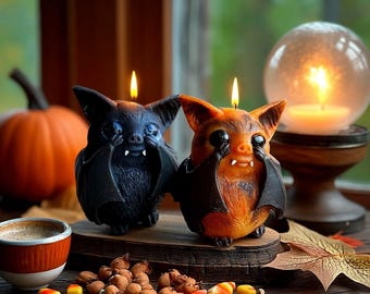 Creepy cute bat shaped pillar candle Birthday gift for Goth girl Magical Halloween witchy present Gothic cottagecore wedding table decor