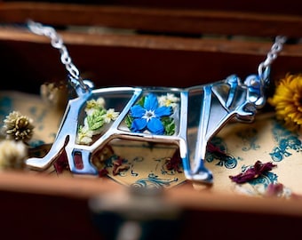 Collar de tigre con helecho real, nomeolvides y flores de encaje de la Reina Ana. Joyas de verano, regalo de Navidad para ella.