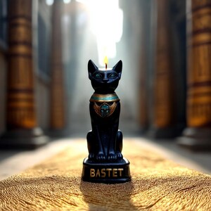Black cat Bastet Good Luck Spell candle with Scarab Gift for Witch Interior decor Egyptian Goddes Altar totem Birthday quadrobics present image 11