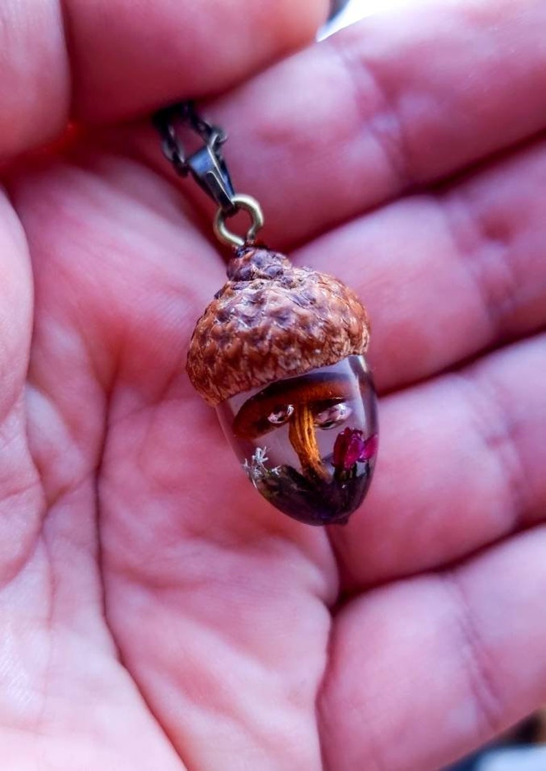 Enchanted Woodland Acorn Terrarium Pendant With Real Miniature Mushroom ...