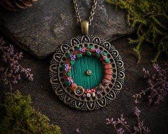 Fairy Door Necklace: Handmade Polymer Clay Pendant, Cottagecore Jewelry