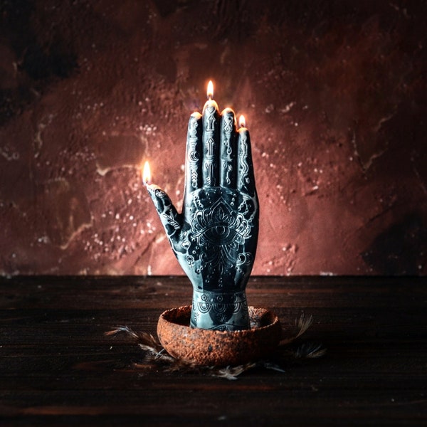 Ritual candle-Witchcraft stuff-Witch gift-Hamsa hand-Palmistry hand- Chiromantia decor-Altar totem-Evil eye-Good luck and protection