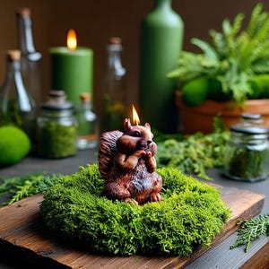 Vela con forma de ardilla caprichosa: Estearina vegana, decoración estilo cottagecore imagen 10