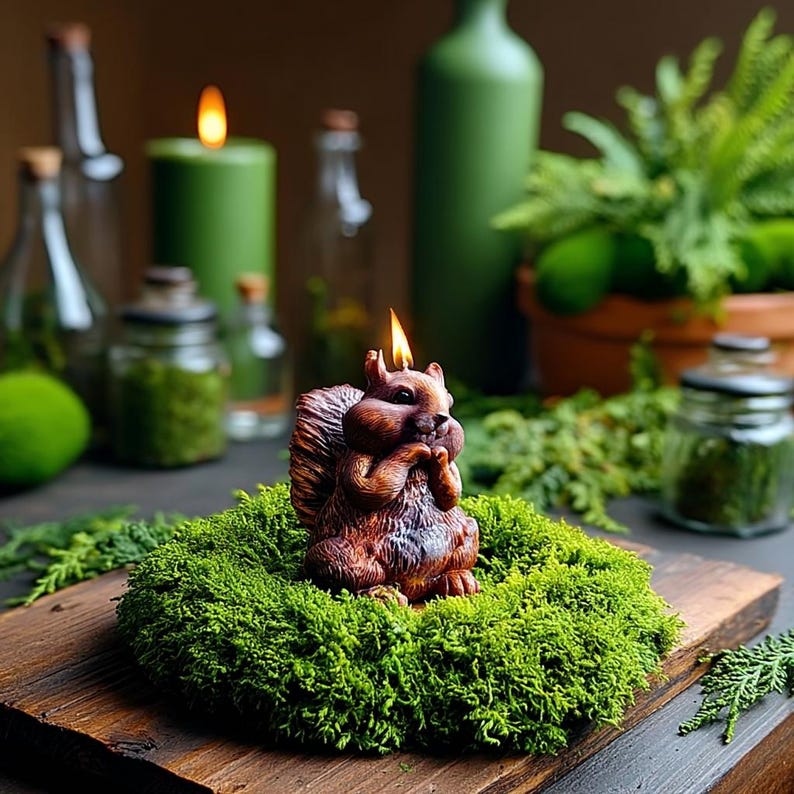 Vela con forma de ardilla caprichosa: Estearina vegana, decoración estilo cottagecore imagen 10
