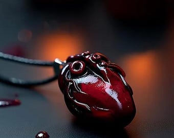 Realistic Anatomical Heart Pendant Necklace Handcrafted Gothic Jewelry Birthday gift for Dark Aesthetic lover Anatomy Art Macabre Romance