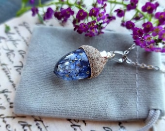 Cremation Urn Necklace-Acorn pendant-Memorial Jewelry-Remembrance jewelry-Pet Loss-Pendant for ashes-Forget me not-Keepsake-Loss of husband