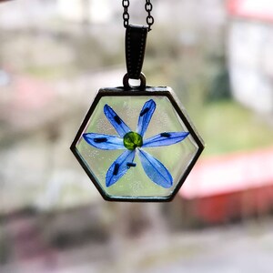 Cottagecore style Strega fashion Snowdrop necklace Forest gift Pagan amulet Mori girl Resin jewelry Green witch pendant