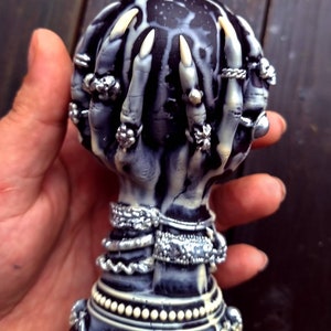 Crystal ball & Hand-Spell Ritual-Witchcraft-Spooky Home Decor-Fortune teller-Witchy Alter-Magic Aesthetic-Gift for witch-Halloween Candle Black&White