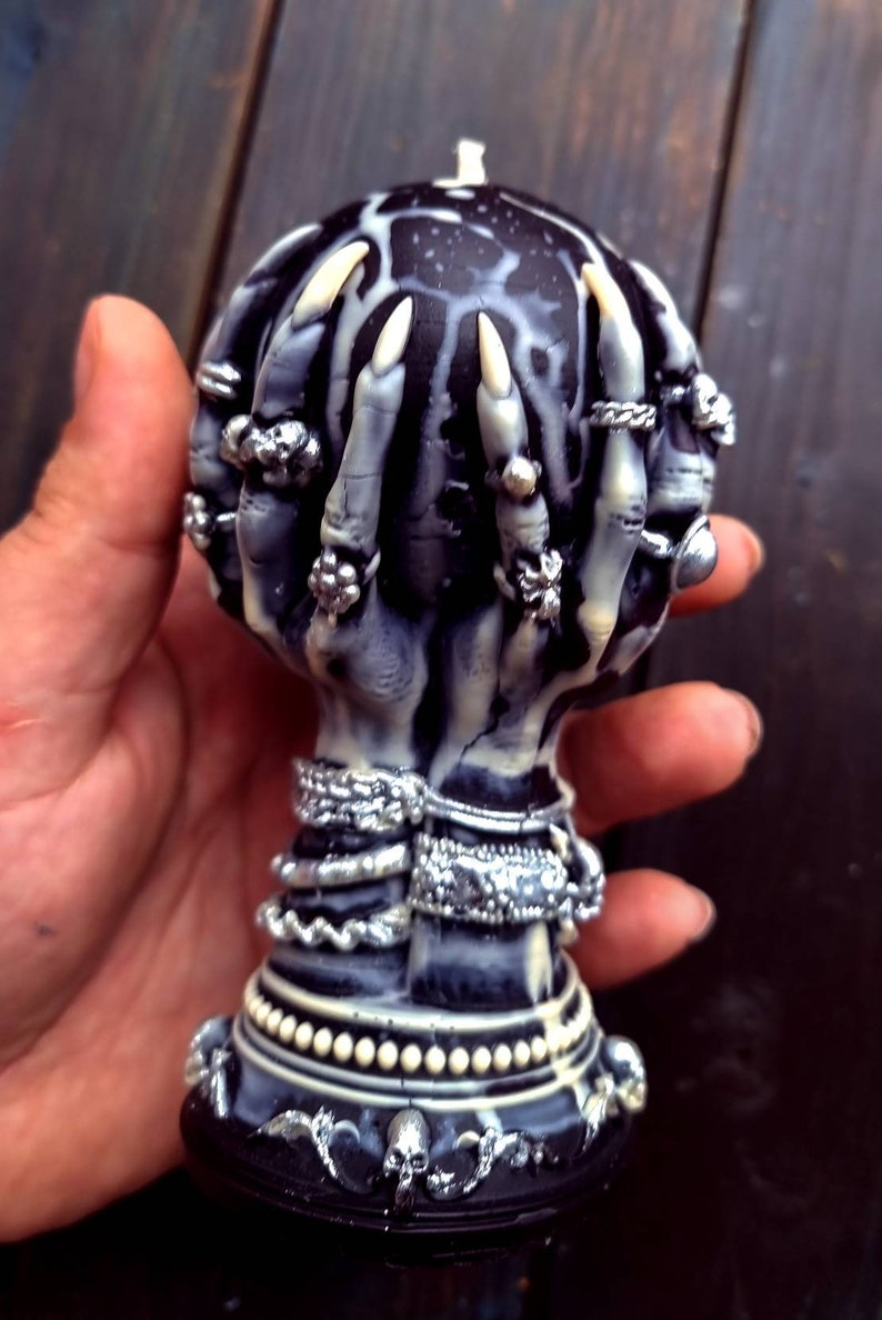 Crystal ball & Hand-Spell Ritual-Witchcraft-Spooky Home Decor-Fortune teller-Witchy Alter-Magic Aesthetic-Gift for witch-Halloween Candle Black&White