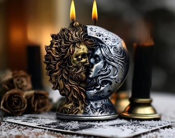 Vela de sol y luna, recuerdo de boda gótico para decoración mística y obsequios conmovedores.