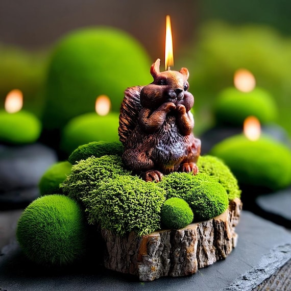Whimsical Squirrel Candle: Vegan Stearin, Cottagecore Decor