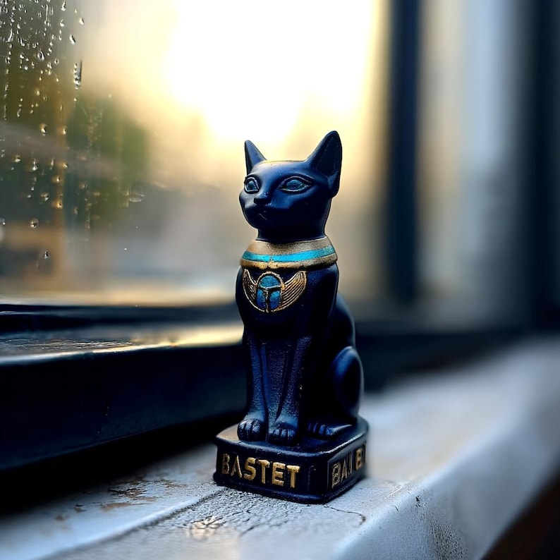 Black cat Bastet Good Luck Spell candle with Scarab Gift for Witch Interior decor Egyptian Goddes Altar totem Birthday quadrobics present image 5