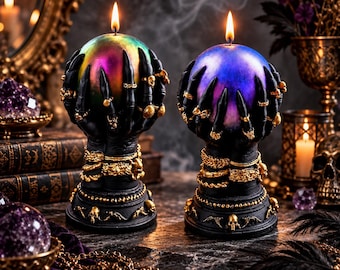 Vela ritual de cera de abeja con bola de cristal mística, regalo de cumpleaños para brujas, decoración ocultista para el hogar en Halloween con estética mágica, recuerdo de boda gótico