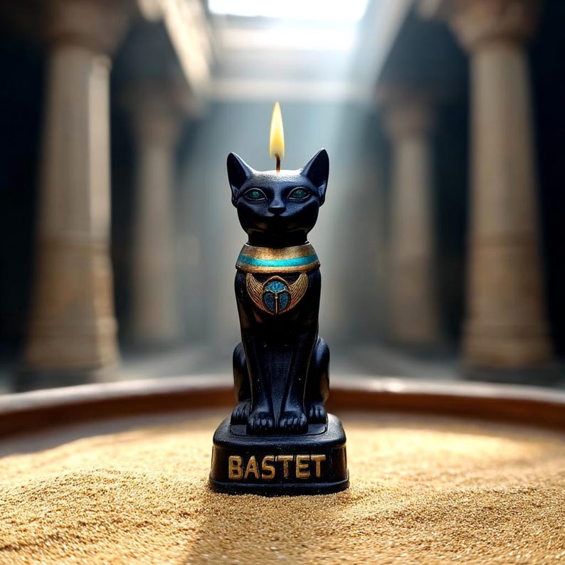 Black cat Bastet Good Luck Spell candle with Scarab Gift for Witch Interior decor Egyptian Goddes Altar totem Birthday quadrobics present image 12