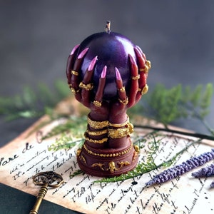 Fortune teller crystal ball candle african black woman pink nails Tarot reader gift for Goth girl witch Haloween decor dark academia image 1